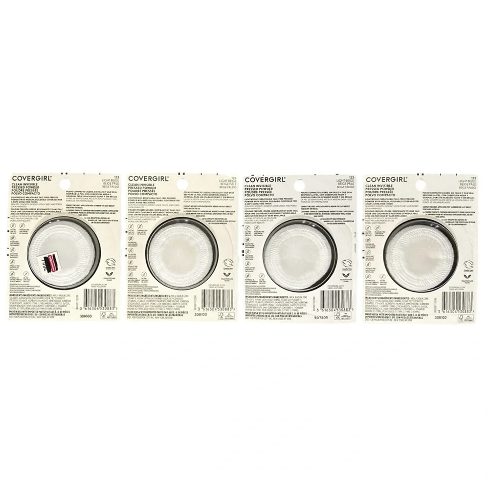 4 COVERGIRL Clean Invisible 0.38 oz. Pressed Powders, 133 Light Beige, Talc Free